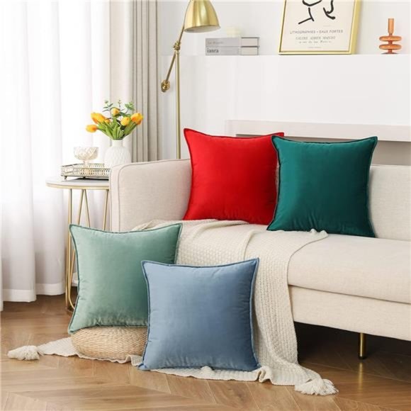 Velvet Red | Christmas Throw Pillow Covers | 18x18 Inch | Pack of 2 Soft - Picture 4 of 5